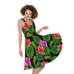 Monstera Hibiscus Hawaii Pattern Print Women's Sleeveless Dress