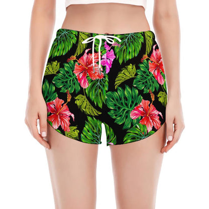 Monstera Hibiscus Hawaii Pattern Print Women's Split Running Shorts