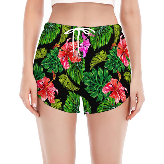 Monstera Hibiscus Hawaii Pattern Print Women's Split Running Shorts