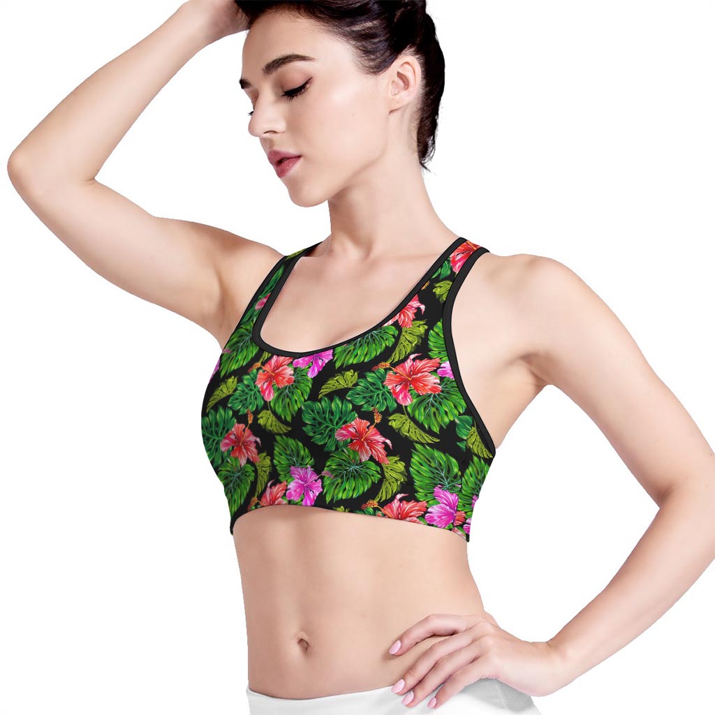 Monstera Hibiscus Hawaii Pattern Print Women's Sports Bra