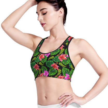 Monstera Hibiscus Hawaii Pattern Print Women's Sports Bra