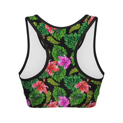 Monstera Hibiscus Hawaii Pattern Print Women's Sports Bra