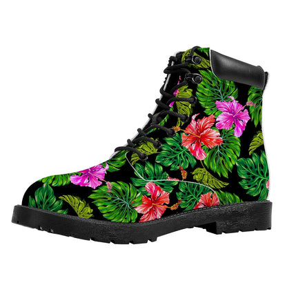 Monstera Hibiscus Hawaii Pattern Print Work Boots