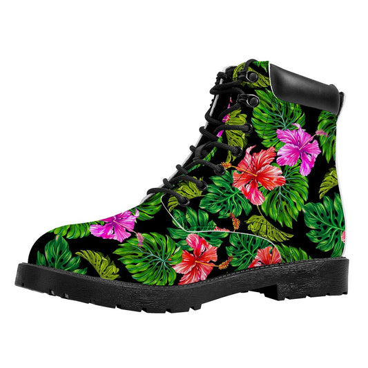 Monstera Hibiscus Hawaii Pattern Print Work Boots