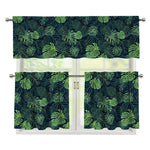Monstera Palm Leaves Pattern Print 3 Piece Kitchen Curtains