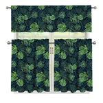 Monstera Palm Leaves Pattern Print 3 Piece Kitchen Curtains
