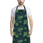 Monstera Palm Leaves Pattern Print Bib Apron With Pocket