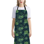 Monstera Palm Leaves Pattern Print Bib Apron With Pocket