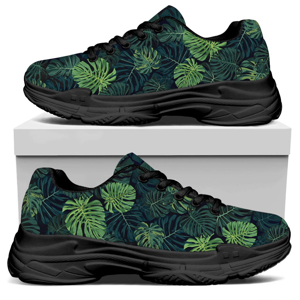 Monstera Palm Leaves Pattern Print Black Chunky Shoes
