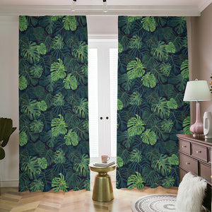 Monstera Palm Leaves Pattern Print Blackout Pencil Pleat Curtains