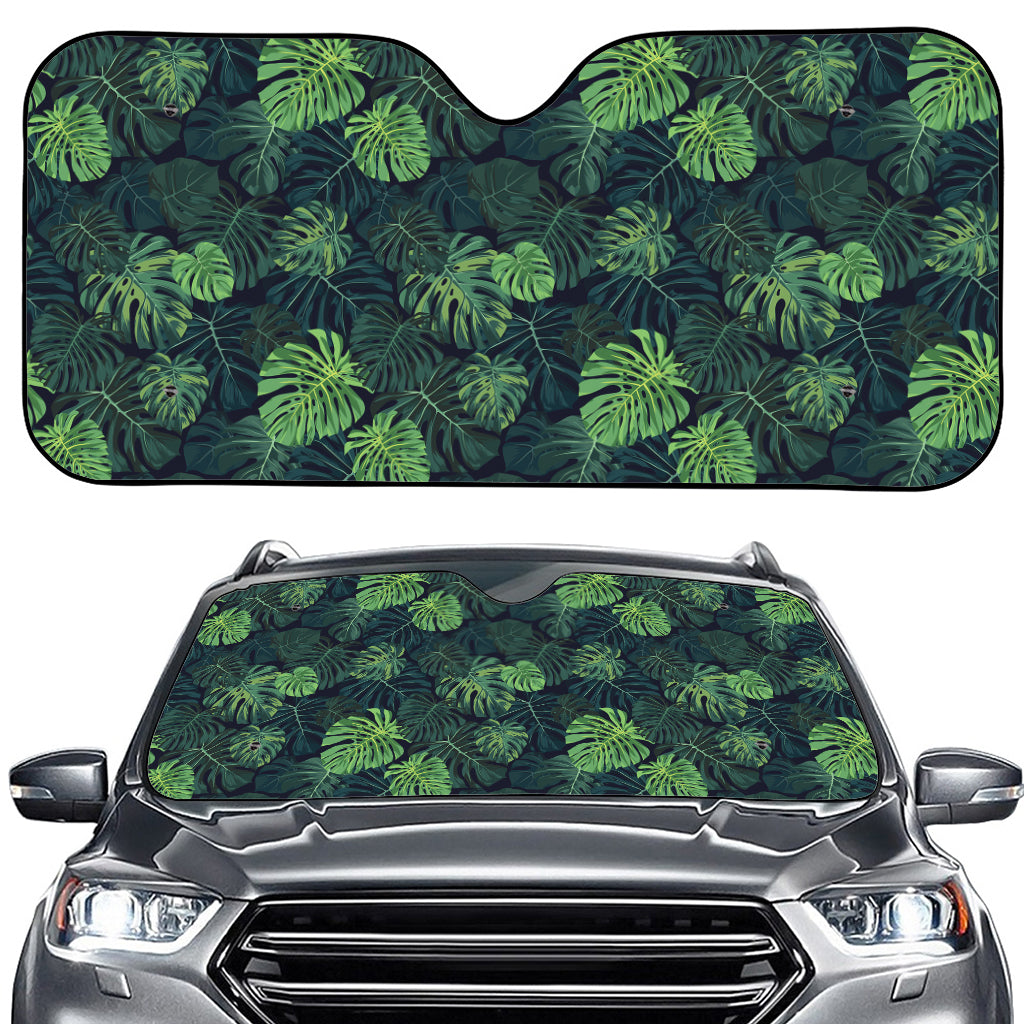 Monstera Palm Leaves Pattern Print Car Windshield Sun Shade