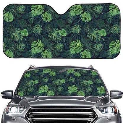 Monstera Palm Leaves Pattern Print Car Windshield Sun Shade