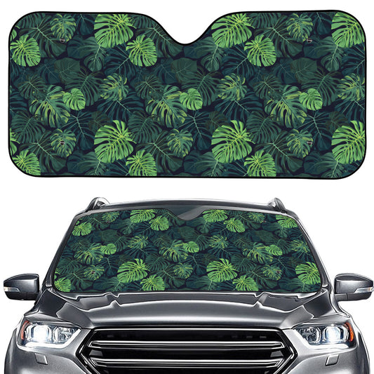 Monstera Palm Leaves Pattern Print Car Windshield Sun Shade