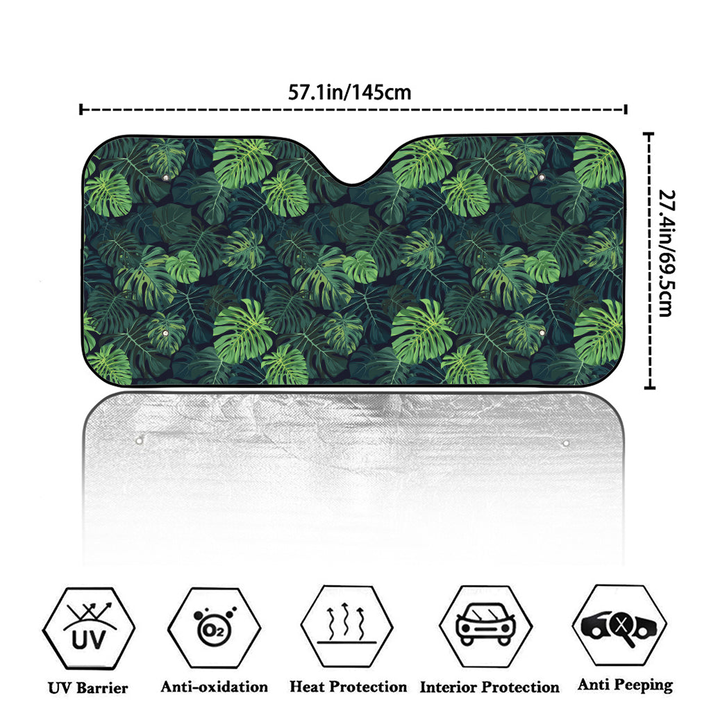 Monstera Palm Leaves Pattern Print Car Windshield Sun Shade