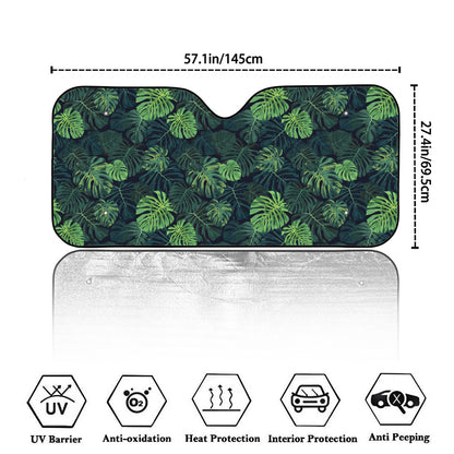 Monstera Palm Leaves Pattern Print Car Windshield Sun Shade