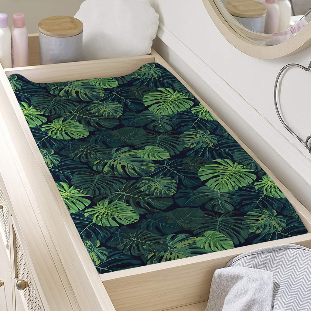 Monstera Palm Leaves Pattern Print Changing Pad Cover