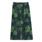 Monstera Palm Leaves Pattern Print Cotton Front Slit Maxi Skirt