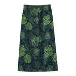 Monstera Palm Leaves Pattern Print Cotton Front Slit Maxi Skirt