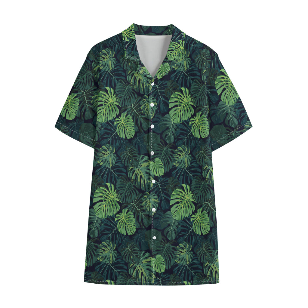 Monstera Palm Leaves Pattern Print Cotton Hawaiian Shirt