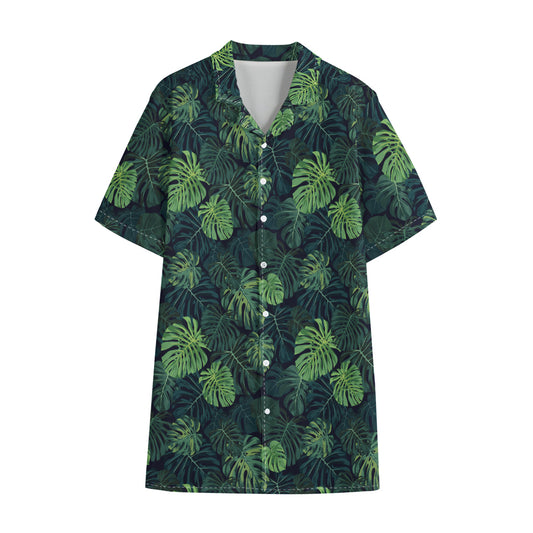 Monstera Palm Leaves Pattern Print Cotton Hawaiian Shirt
