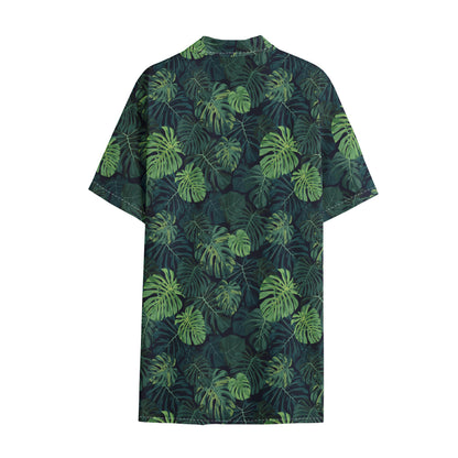 Monstera Palm Leaves Pattern Print Cotton Hawaiian Shirt