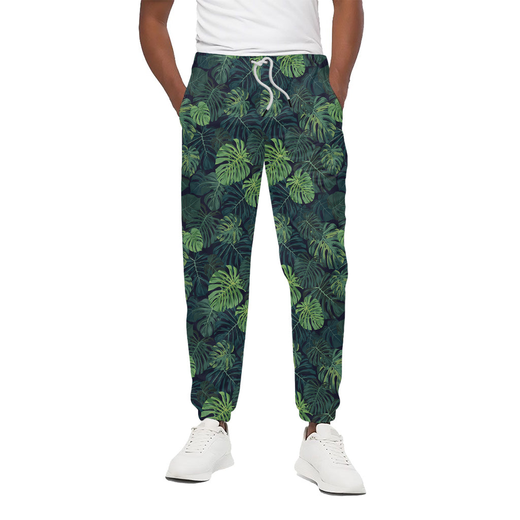 Monstera Palm Leaves Pattern Print Cotton Pants