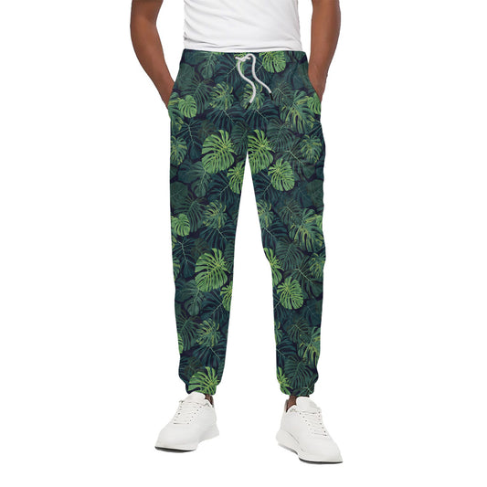 Monstera Palm Leaves Pattern Print Cotton Pants