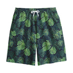 Monstera Palm Leaves Pattern Print Cotton Shorts