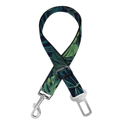 Monstera Palm Leaves Pattern Print Dog Seat Belt