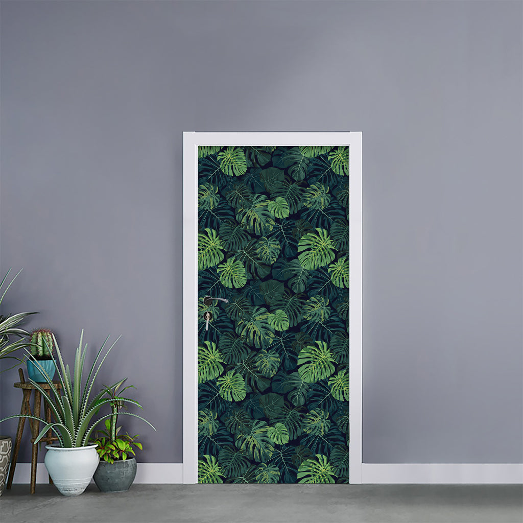 Monstera Palm Leaves Pattern Print Door Sticker