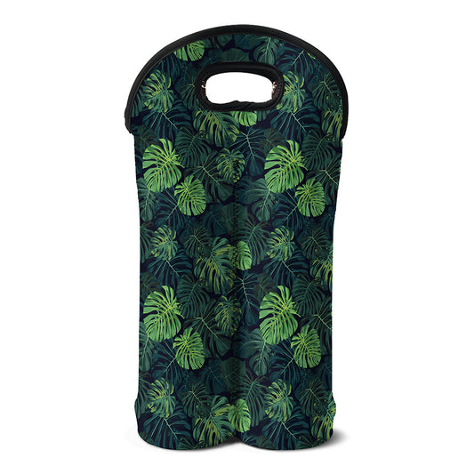 Monstera Palm Leaves Pattern Print Double Neoprene Wine Tote