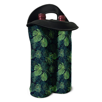 Monstera Palm Leaves Pattern Print Double Neoprene Wine Tote