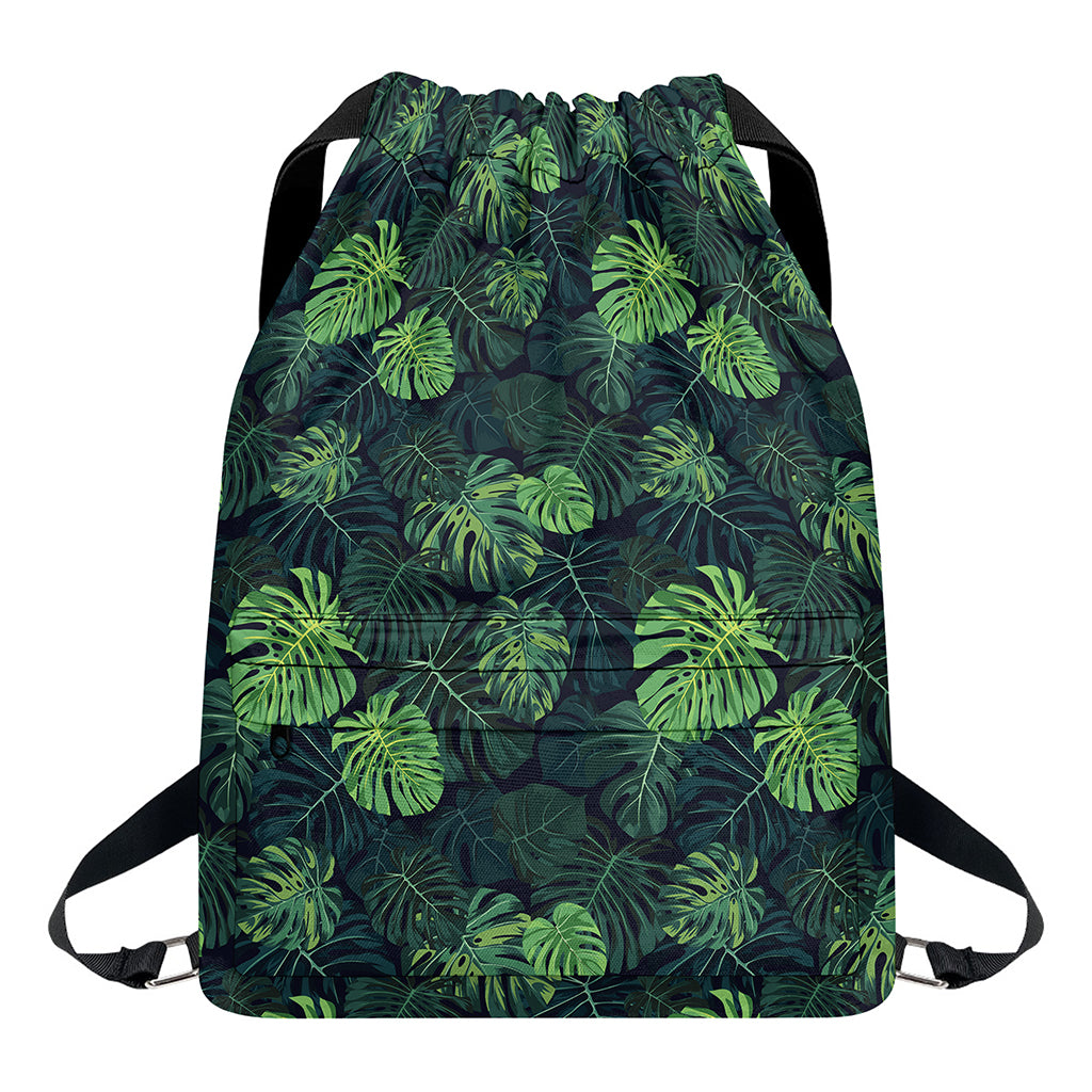 Monstera Palm Leaves Pattern Print Drawstring Backpack