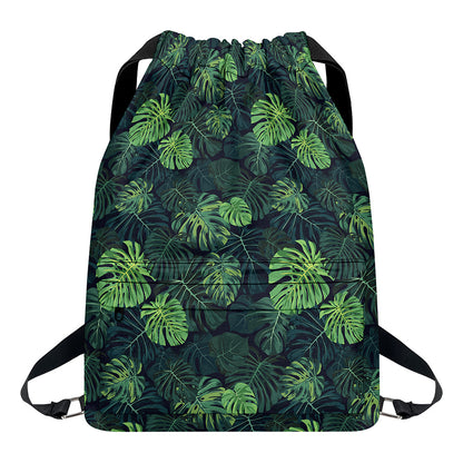 Monstera Palm Leaves Pattern Print Drawstring Backpack