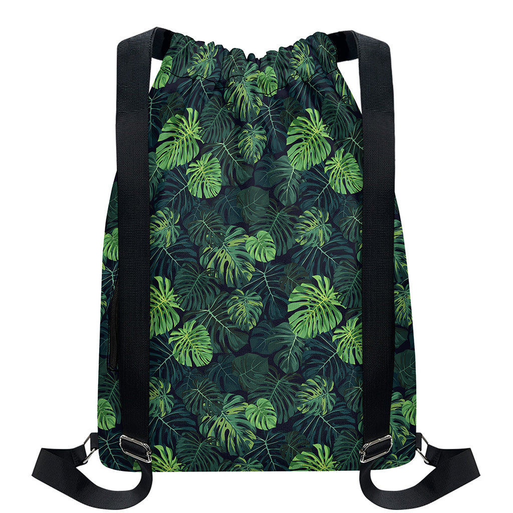 Monstera Palm Leaves Pattern Print Drawstring Backpack