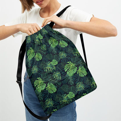 Monstera Palm Leaves Pattern Print Drawstring Backpack