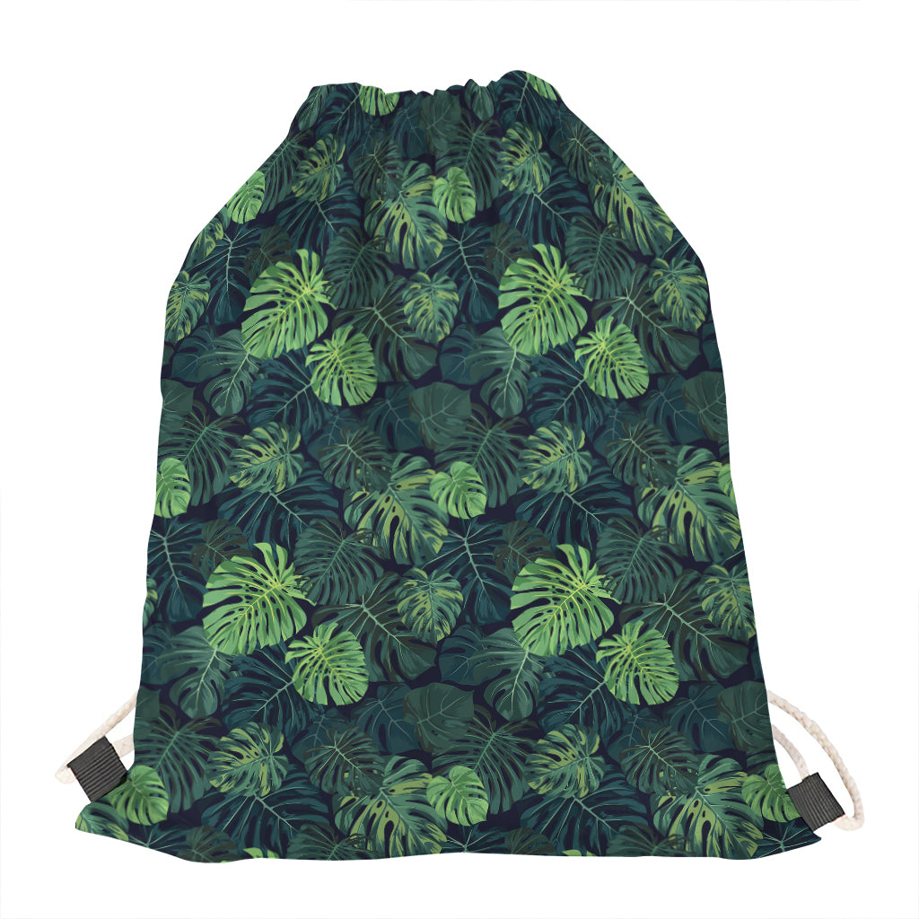 Monstera Palm Leaves Pattern Print Drawstring Bag