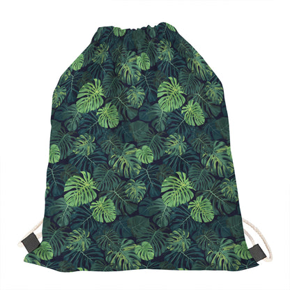 Monstera Palm Leaves Pattern Print Drawstring Bag