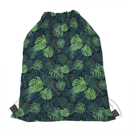Monstera Palm Leaves Pattern Print Drawstring Bag