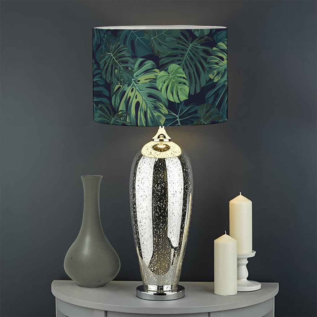 Monstera Palm Leaves Pattern Print Drum Lamp Shade