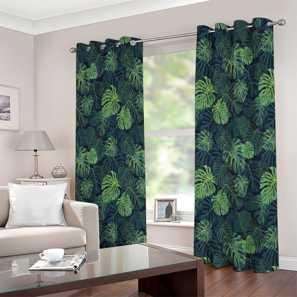 Monstera Palm Leaves Pattern Print Extra Wide Grommet Curtains