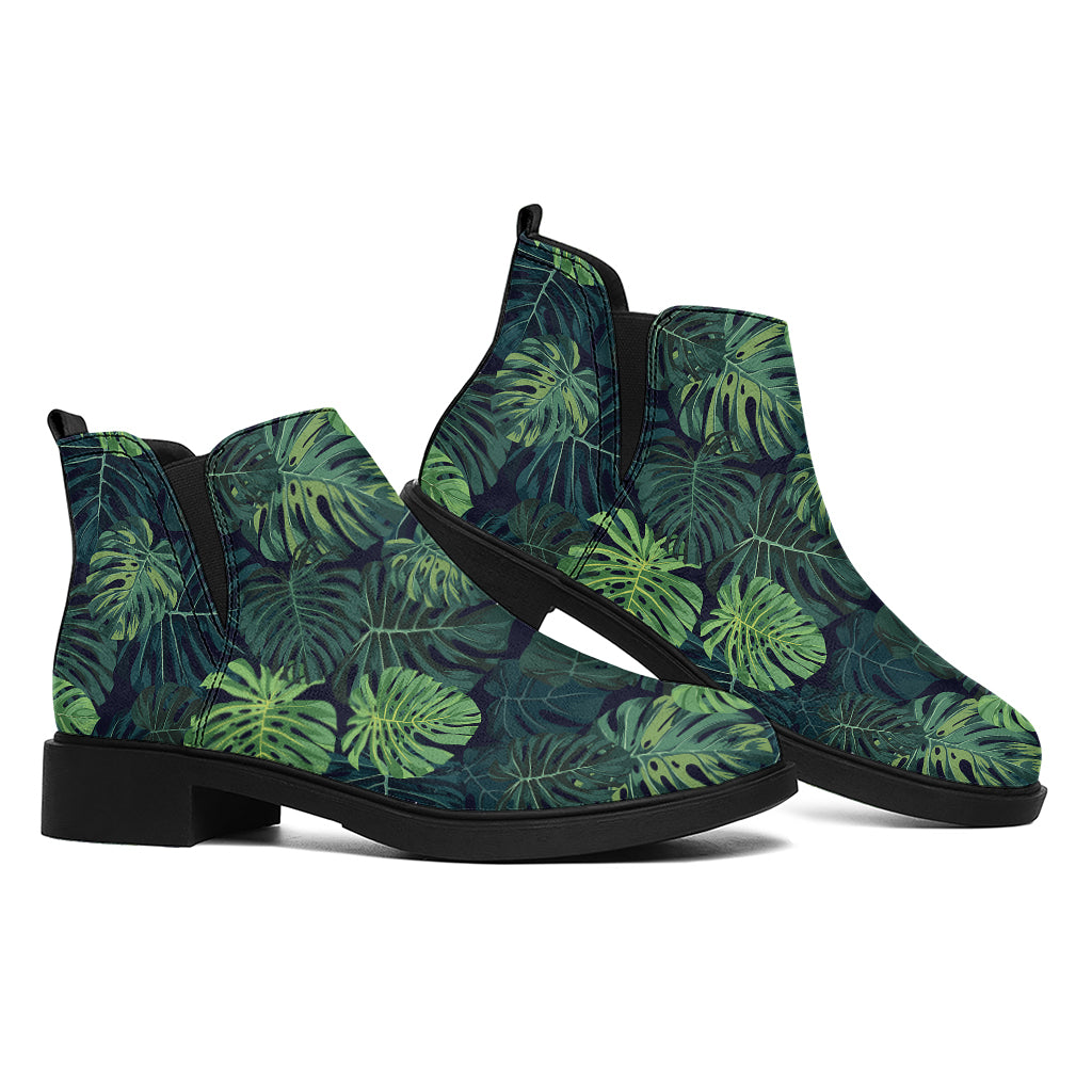 Monstera Palm Leaves Pattern Print Flat Ankle Boots