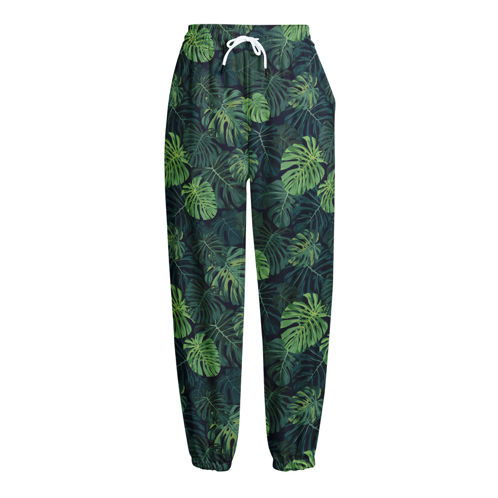 Monstera Palm Leaves Pattern Print Fleece Lined Knit Pants