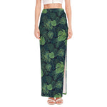 Monstera Palm Leaves Pattern Print High Slit Maxi Skirt