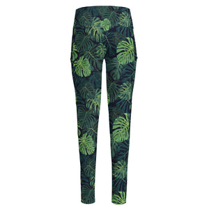 Monstera Palm Leaves Pattern Print High-Waisted Pocket Leggings