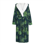 Monstera Palm Leaves Pattern Print Hooded Bathrobe
