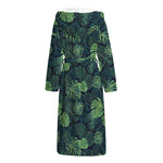 Monstera Palm Leaves Pattern Print Hooded Bathrobe