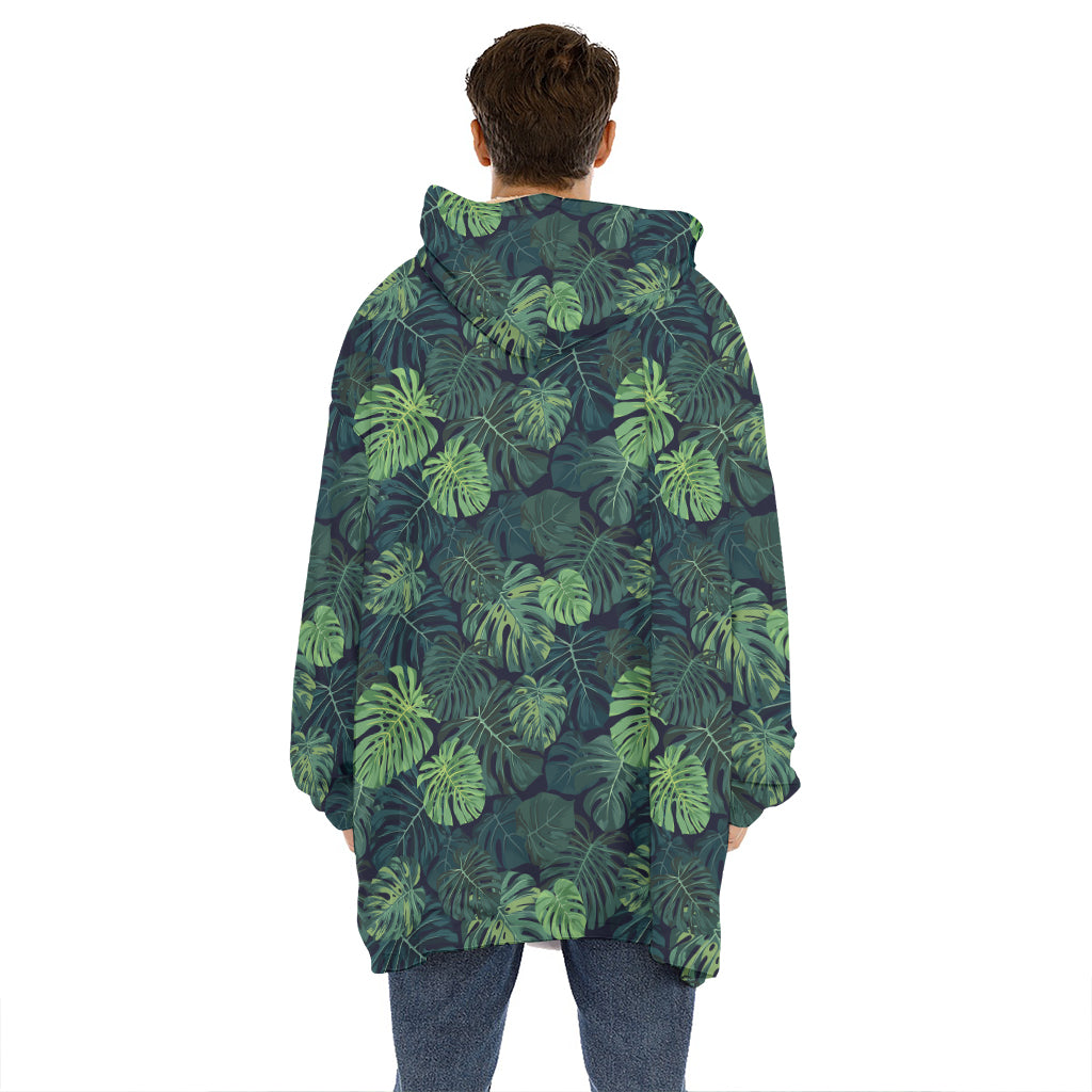 Monstera Palm Leaves Pattern Print Hoodie Blanket
