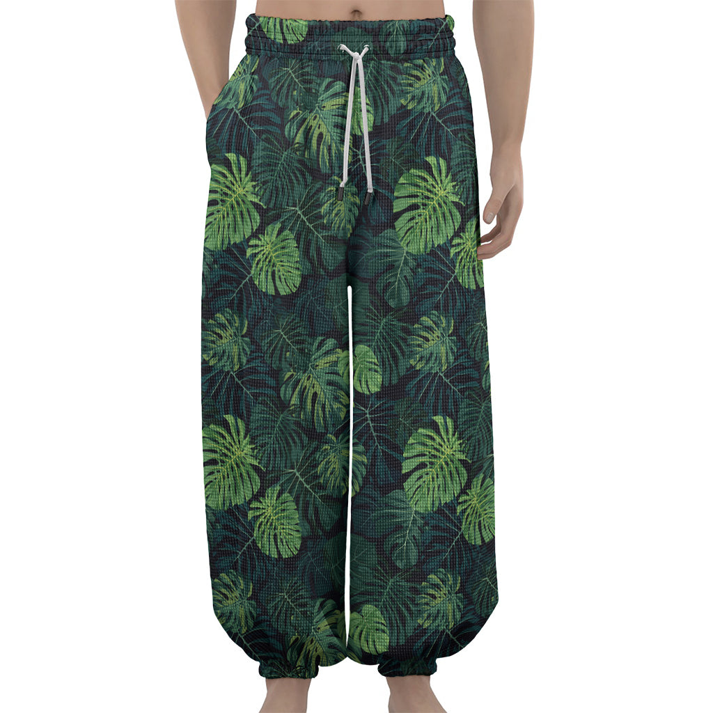 Monstera Palm Leaves Pattern Print Lantern Pants