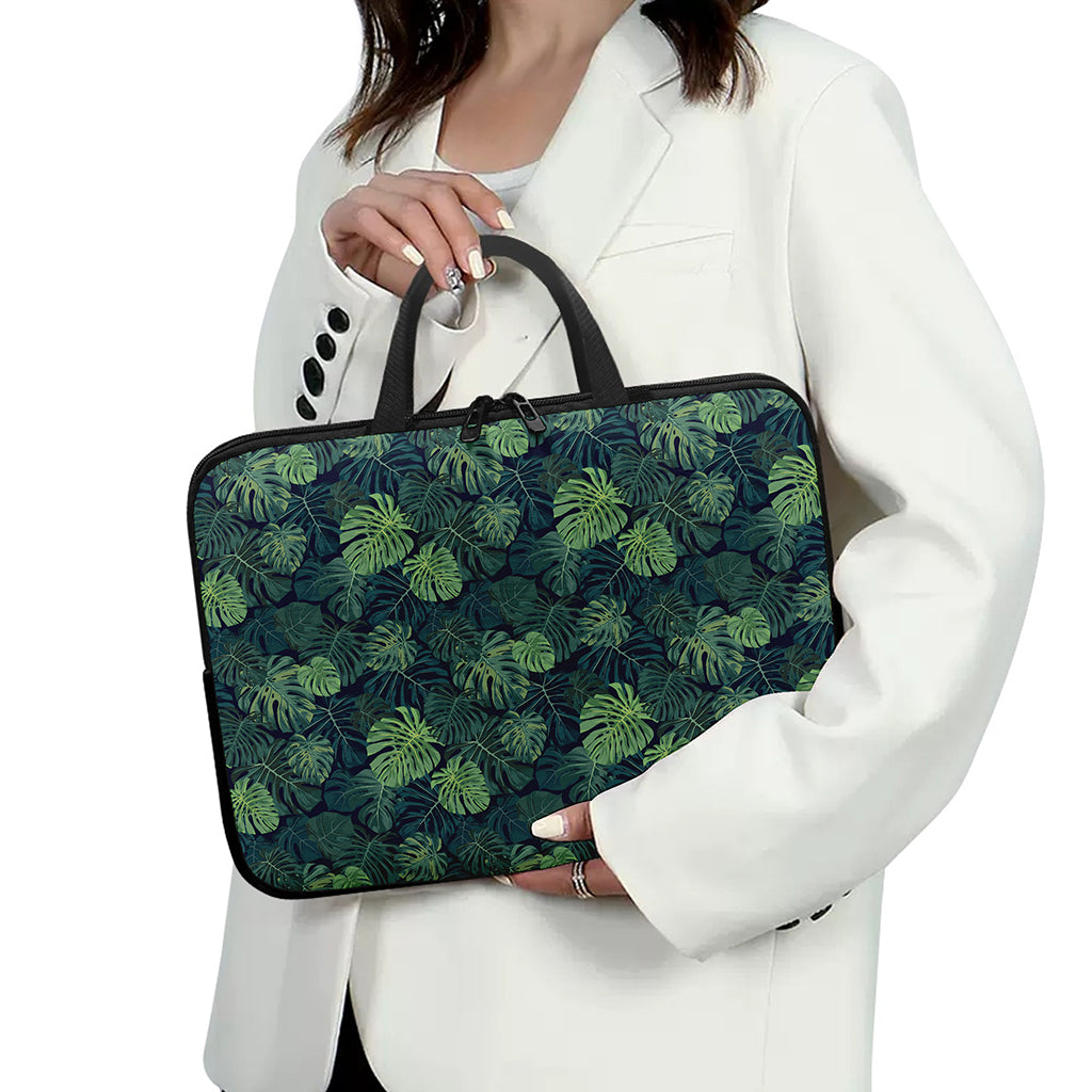 Monstera Palm Leaves Pattern Print Laptop Sleeve With Handle